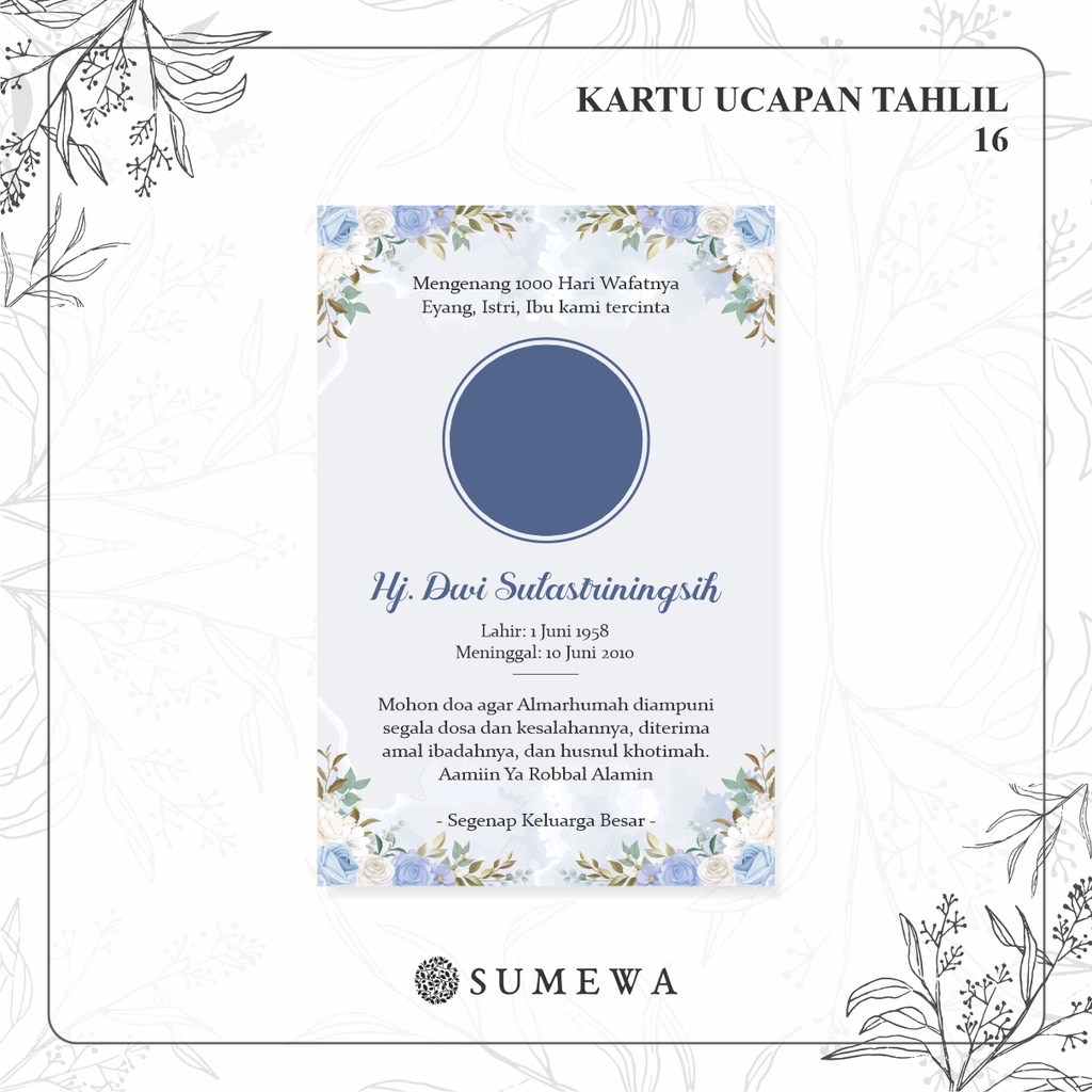 Kartu Ucapan Tahlilan / Kartu Ucapan Peringatan Meninggal 40 Hari / Kartu Ucapan Peringatan 1000 Har