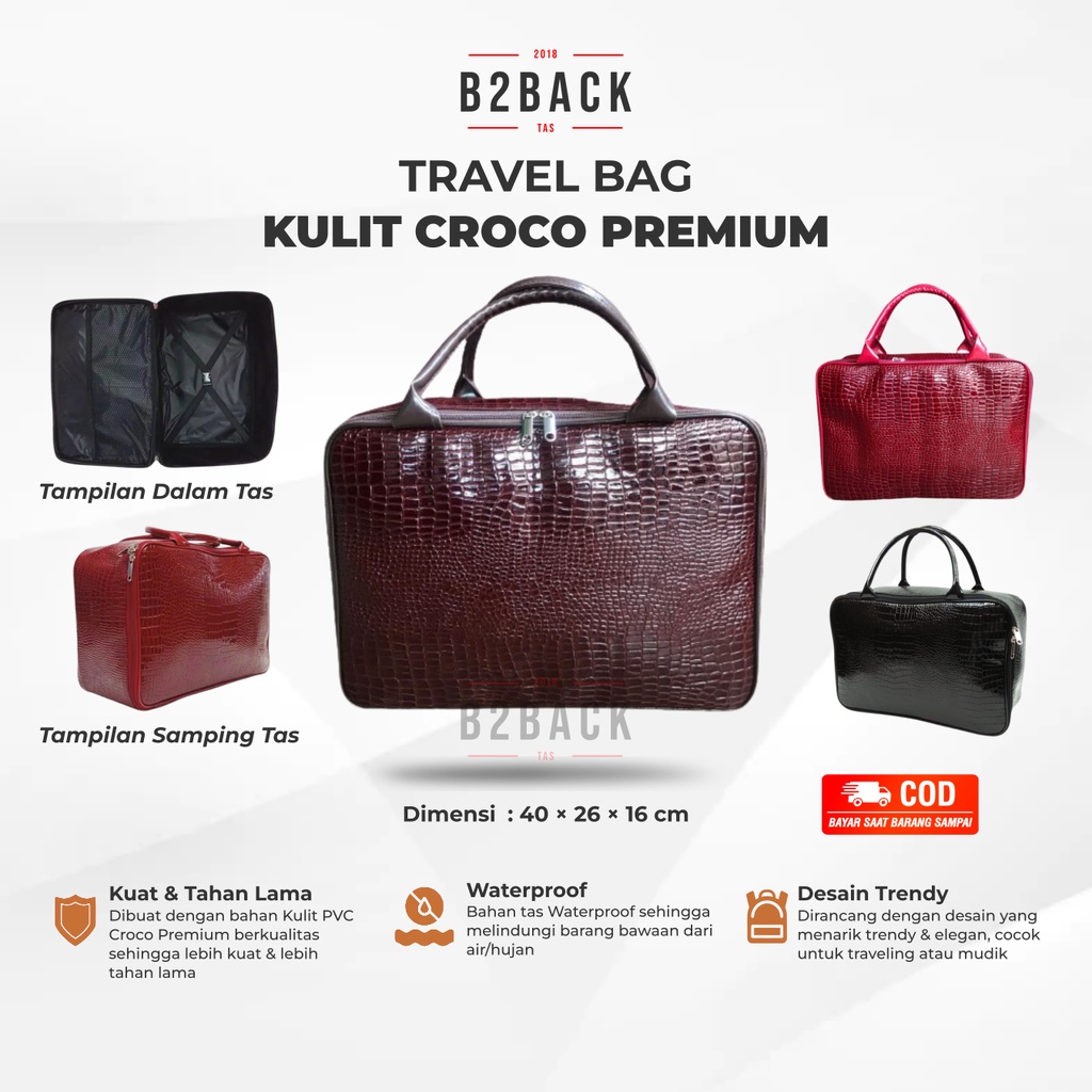 Travel Tas Traveling Pakaian Duffle Bag Baju Jumbo Wanita Pria Jinjing Murah Besar Kulit Croco Murah