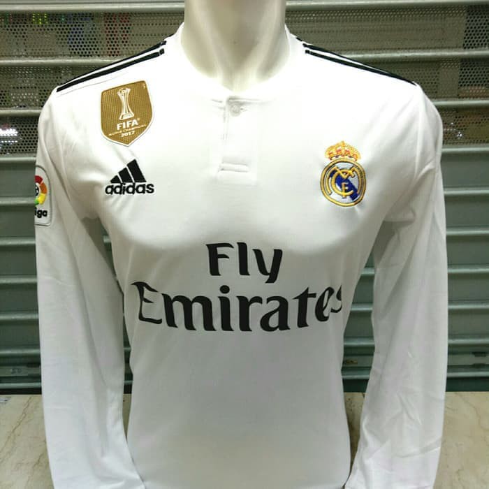 JERSEY BOLA REAL MADRID HOME LONG SLEEVE 2018/2019 GRADE ORI