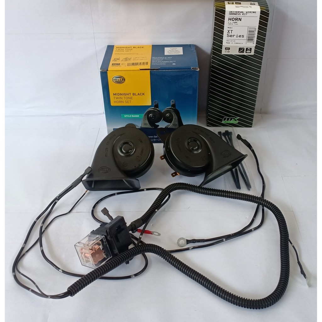 PAKET KLAKSON KEONG HELLA MIDNIGHT BLACK TWIN TONE - RELAY KLAKSON MX