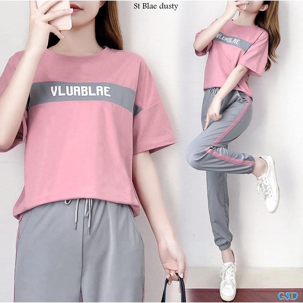 Set Blae/Setelan Baju Celana Wanita/Set Baju Celana Kasual Casual Training Olahraga Gym Jogging