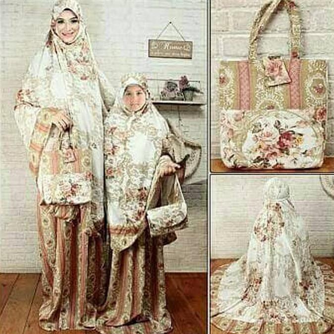 mukena motif katun bali adem couple ibu dan anak + tas