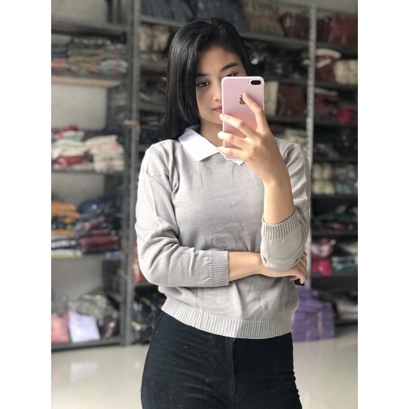 Collar Crop Sweater / Sweater Rajut Wanita / Baju Rajut Crop