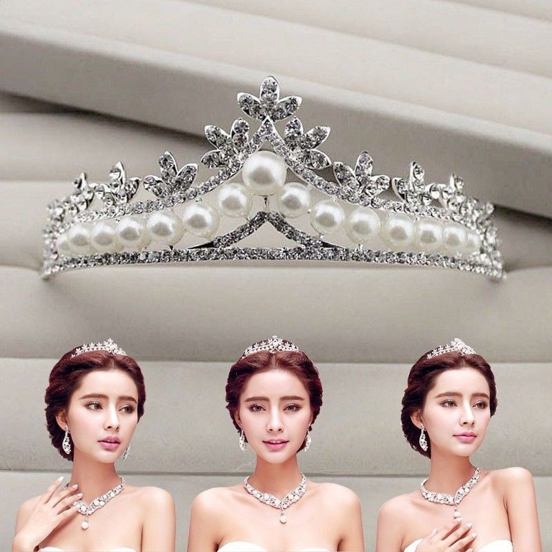 Aksesoris Rambut Wanita: Mahkota Tiara Dengan Bahan Kristal Berlian Buatan Dan Mutiara BARU