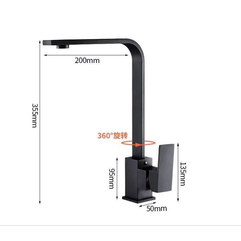 Kran kitchen sink Kotak minimalis Panas dingin stainless SUS 304 Black dan stainless doff Hitam