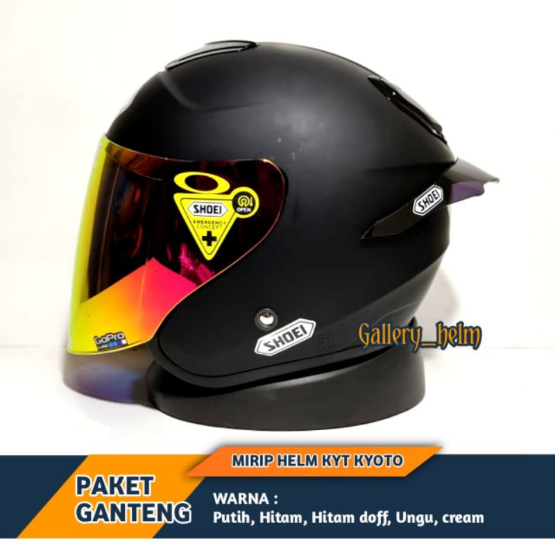 HELM KYOTO DYR PAKET GANTENG | SUDAH TERPASANG STIKER SHOEI | REPLIKA KYT KYOTO PUTIH-Black doff