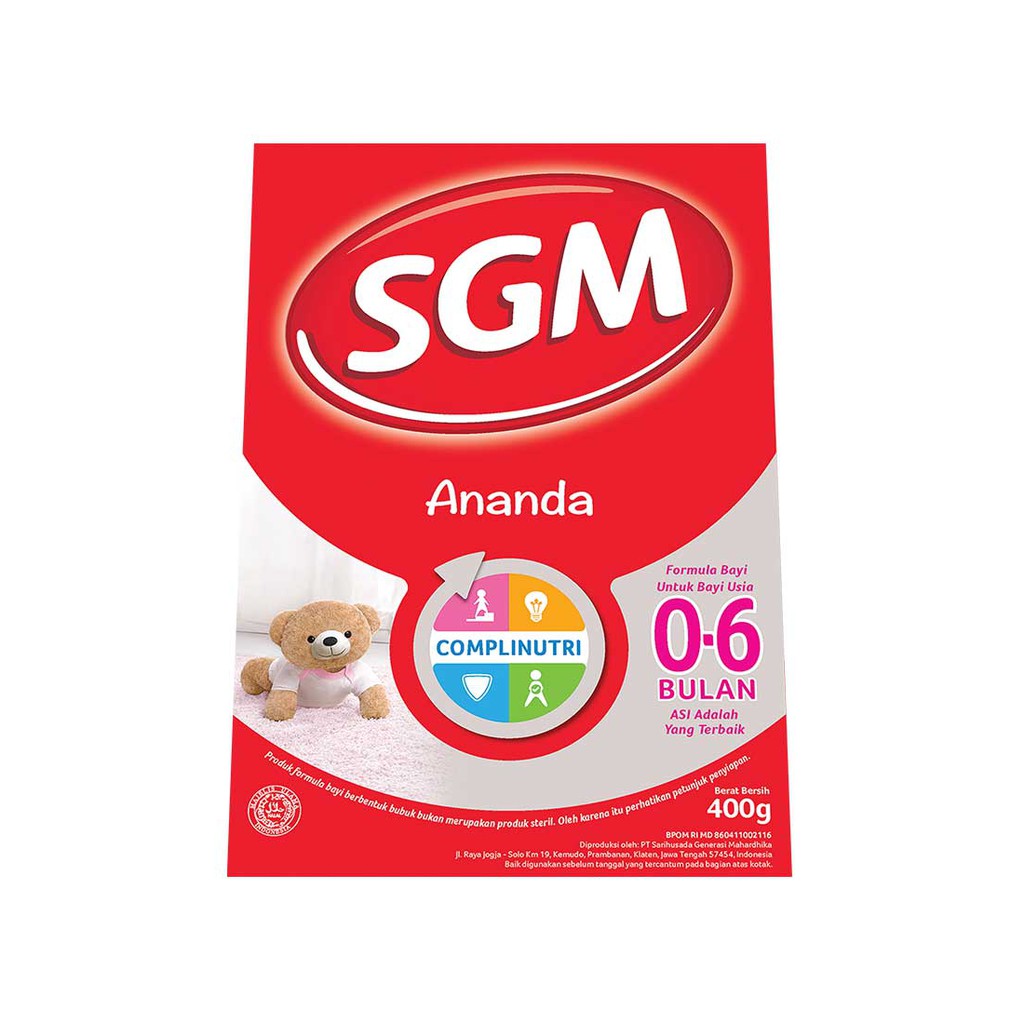 

SUSU SGM ANANDA 1 COMPLINUTRI UNTUK 0-6 BULAN 400GR