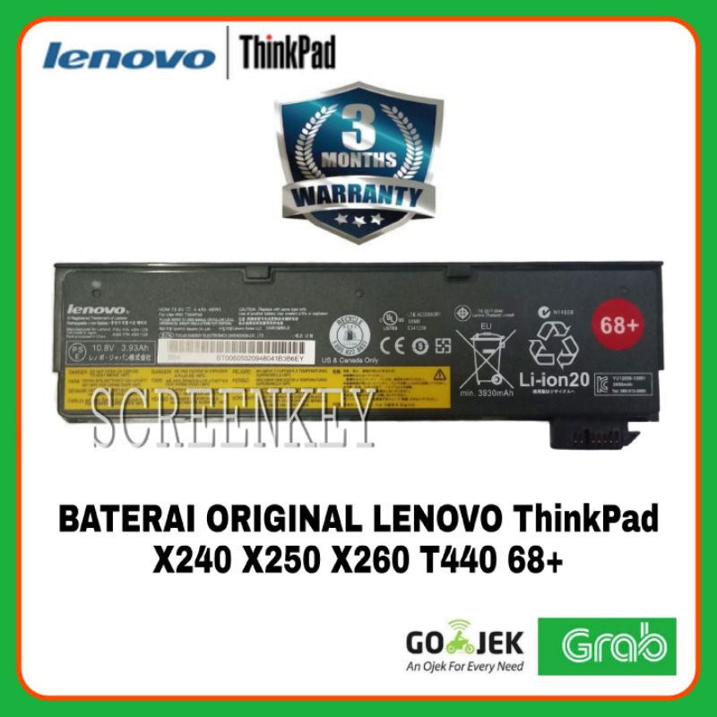 Baterai Laptop Lenovo ThinkPad X240 X240S X250 X260 T440 X240 X250 T440 T450 K2450 45N1126 T440S 68+