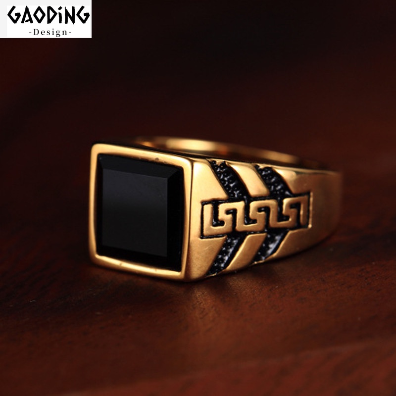 Cincin Lapis Emas Gaya Vintage Gothic Untuk Pria