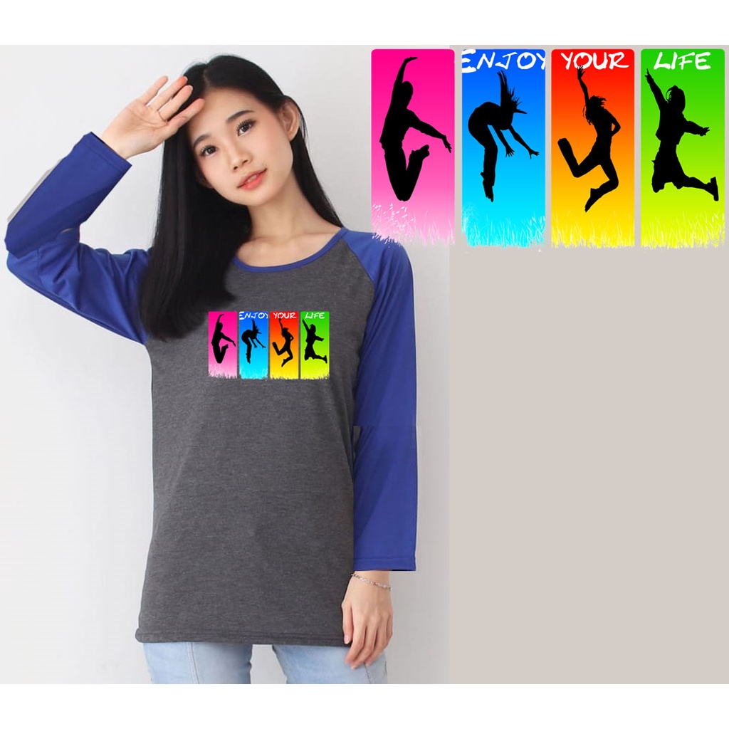 Kaos Raglan Abu Tua Lengan Panjang Gambar Enjoy