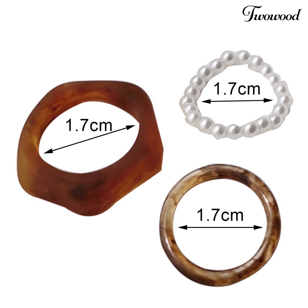 3pcs Cincin Jari Geometris Aksen Mutiara Imitasi Untuk Wanita