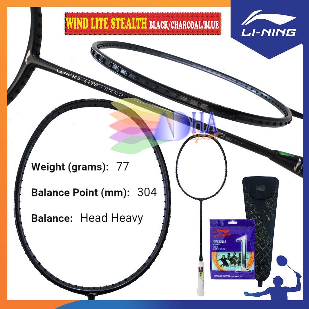 Raket Badminton Lining Windlite / Wind Lite Stealth Black Charcoal Blue Original Bulutangkis Store S