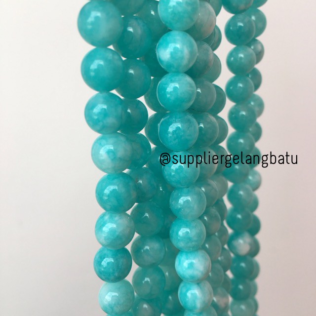 gelang kalung batu 8mm aquamarine kilap grade natural akik biru hitam putih bacan bongkah aksesoris