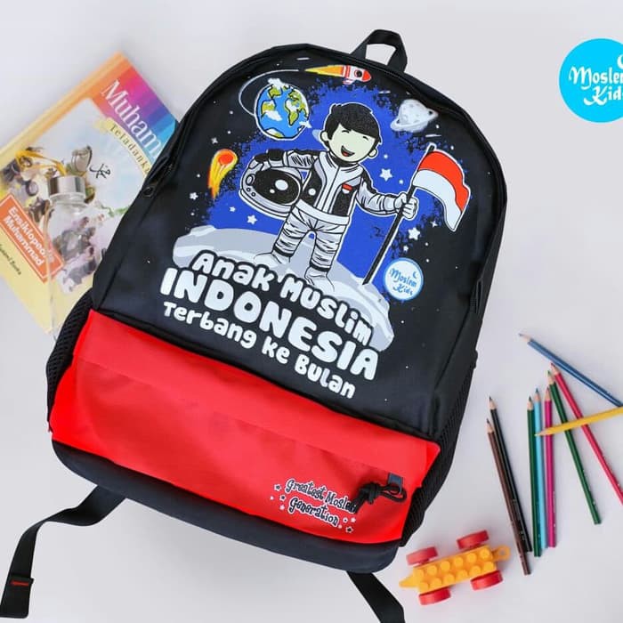 FREE RAINCOVER Tas Anak Muslim Ransel Backpack Karakter Moslem Kids - Backpack LARGE Besar