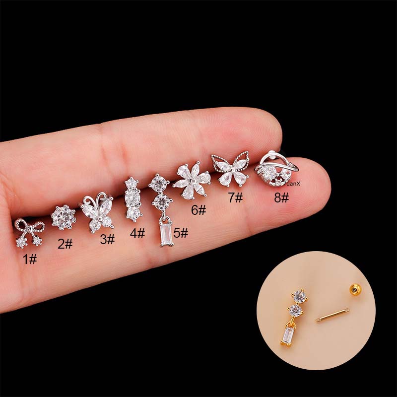 1 Pc Anting Stud Tindik Bentuk Bunga Kupu-Kupu Besar Bahan Stainless Steel 20Gaue