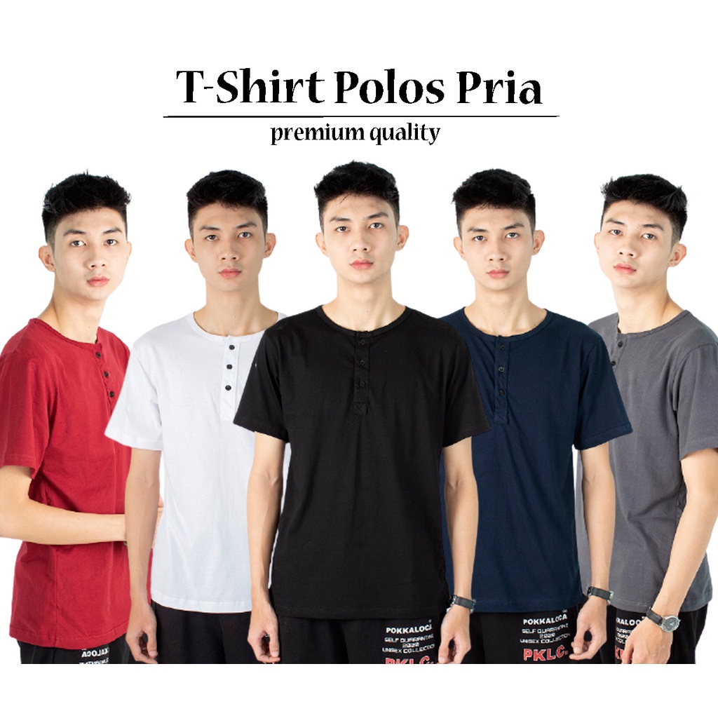 HIPNOP Kaos Kancing Pria Polos Katun  Lengan Pendek Premium Variasi kancing