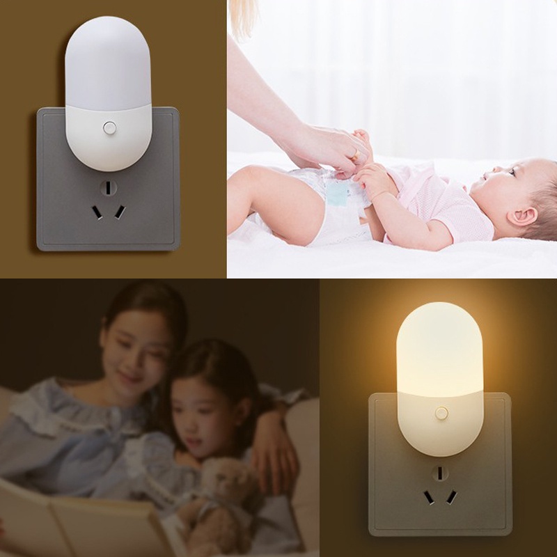 Lampu Malam LED Dimmable Warna Warm Plug EU US Untuk Dekorasi Kamar Bayi