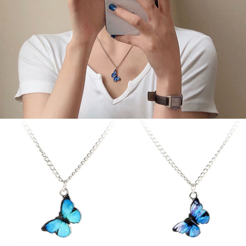 Kalung Desain Wajah Butterfly Warna Biru Untuk Wanita