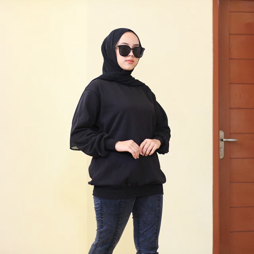 CREWNECK FLECEE POLOS OBLONG PRIA WANITA SWEATER CREWNECK POLOS TERLARIS