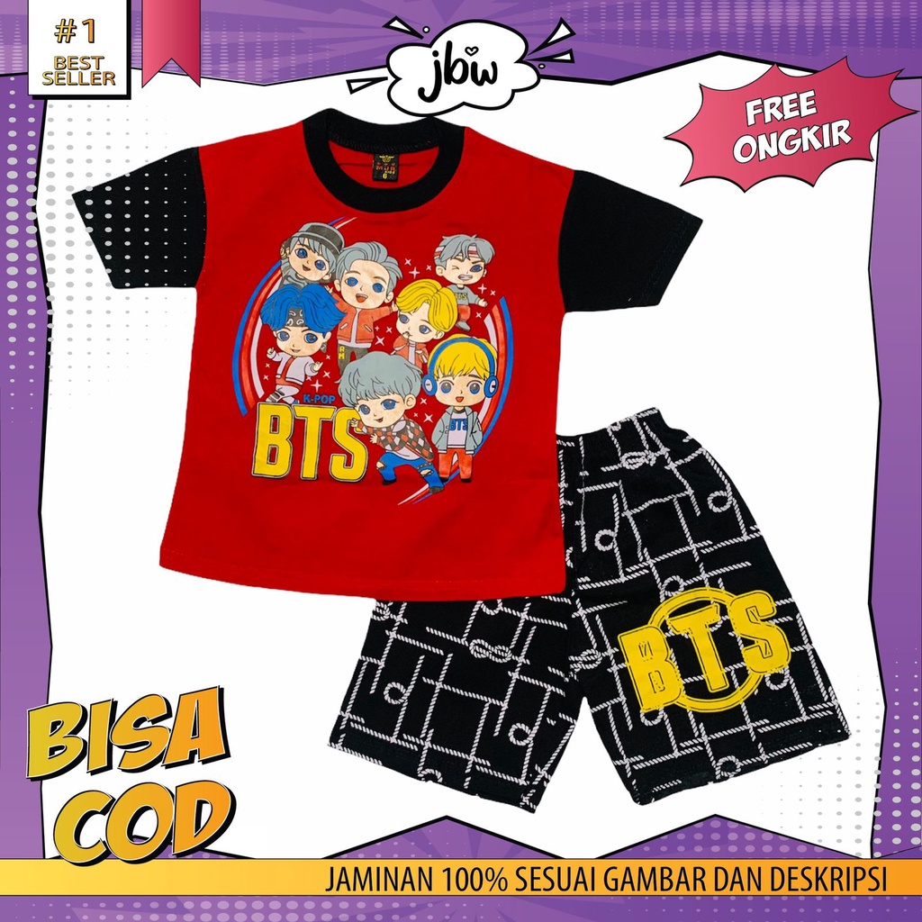 JBW Setelan Baju Anak Cowok BTS Usia 3-8Th Stelan Kaos Anak Laki-laki Set Anak Laki-laki Atasan Anak