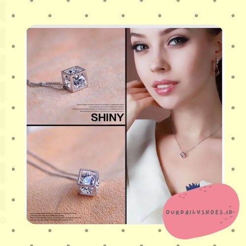 ★ODS★ FA25  Kalung Stainless  Liontin Bentuk Kubus Diamond Kalung Import kekinian # BISA COD