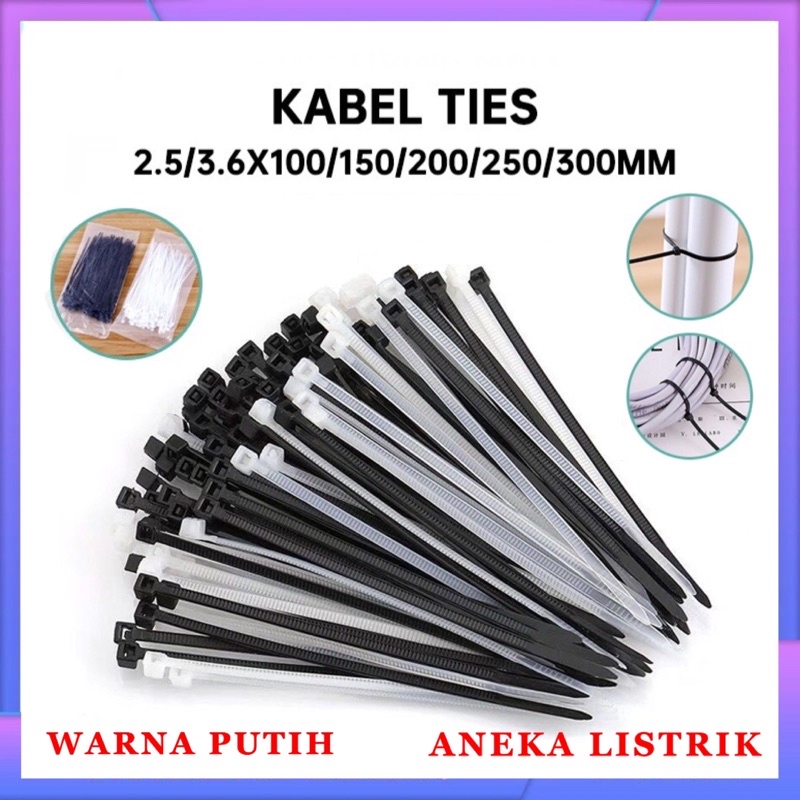 

KABEL TIES PUTIH 1PACK ISI 100PCS / KABEL TIES 2.5/3.6x100/150/200/250/300 KABEL PENGIKAT