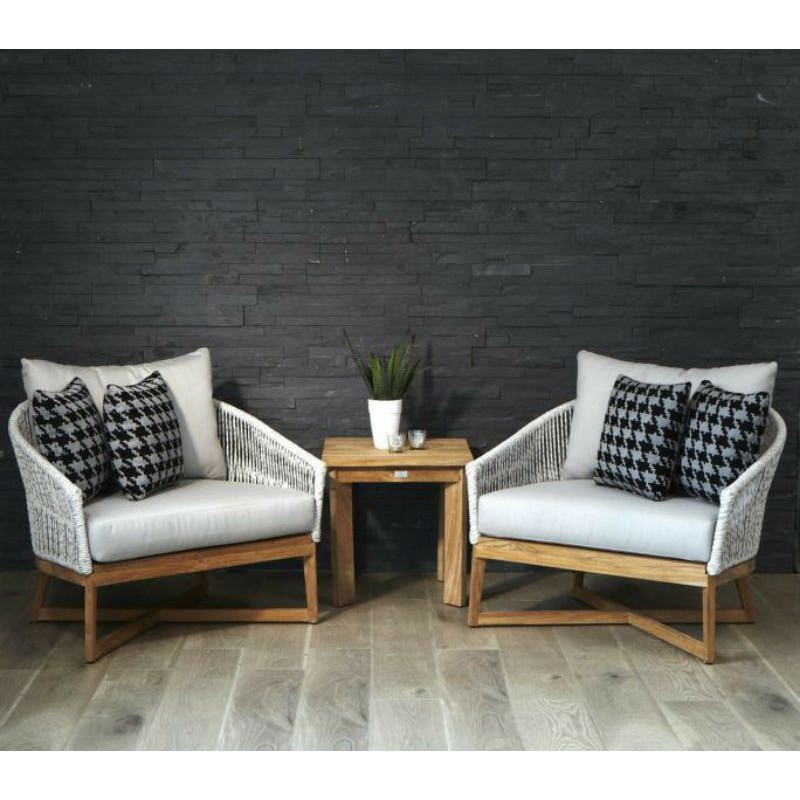 KURSI TERAS SET KAYU JATI KOMBINASI ROTAN PLUS BANTALAN