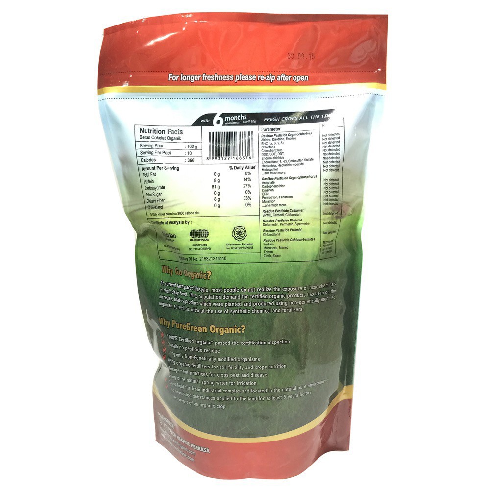 Pure Green Beras Organik 1kg - Cokelat