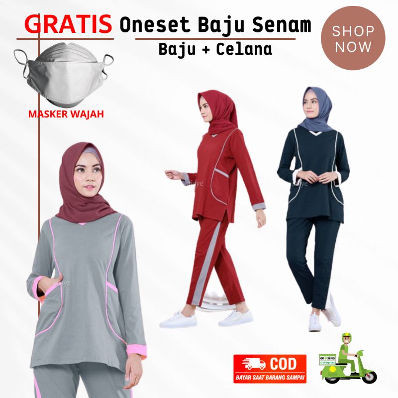 [M-4XL] Setelan Baju Senam Wanita Hilya Shirt & Pants - Setelan Baju Senam Aisye - Setelan Baju Olah