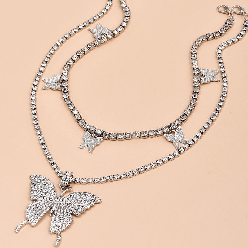 Kalung Choker Kupu-Kupu -  Necklace Double Layers Butterfly Rantai Kupu-Kupu