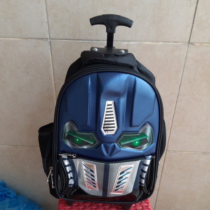 [GRATIS ONGKIR] Tas Trolly Robot nyala lampu koper sekolah anak laki - Biru tua TERPERCAYA