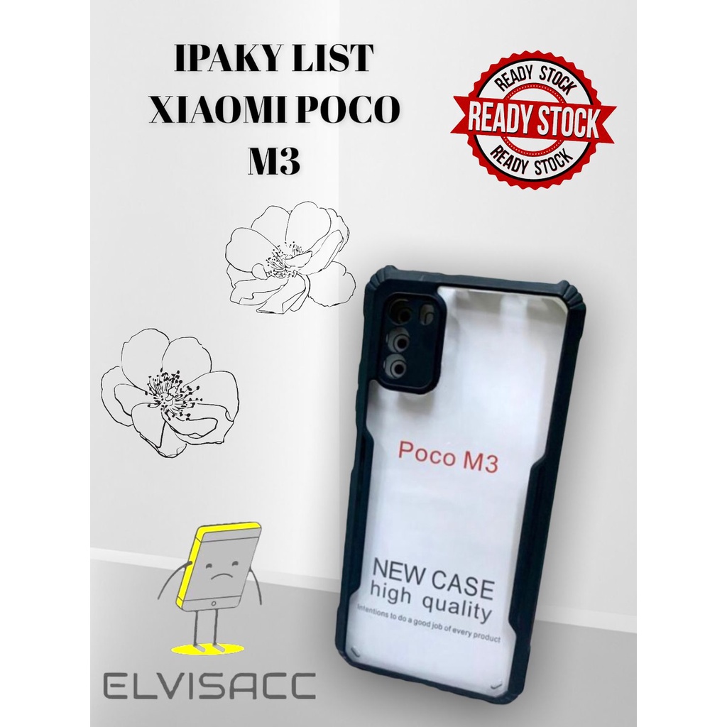 CASE XIAOMI POCOPHONE POCO M3 IPAKY SOFTHARD LIST BLACK BACKCASE WARNA HITAM FOR POCOPHONE  POCO M349