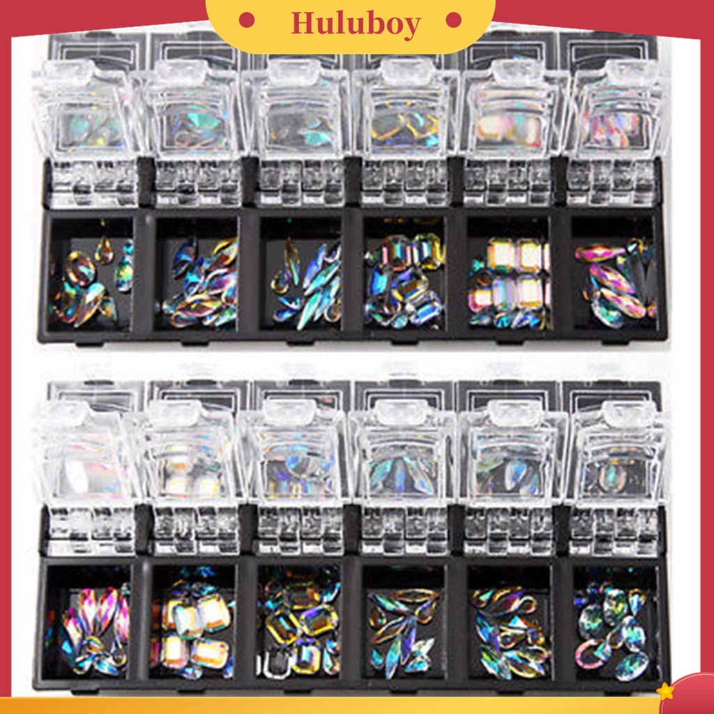 Huluboy Huluboy♡ 12 Kotak Stiker Kuku 3D Aneka Ukuran Warna Warni Untuk Nail Art