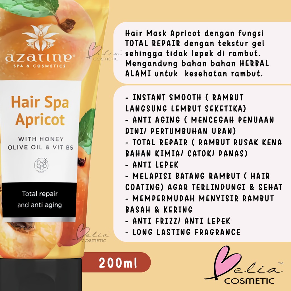 ❤ BELIA ❤ AZARINE Hair Spa 200g Apricot | Aloe Vera (✔️BPOM)