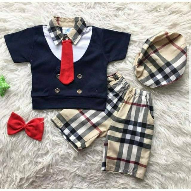 Baju setelan 3-18 bulan topi dasi tuxedo bagus bestseller anak bayi cowok laki murah -lux