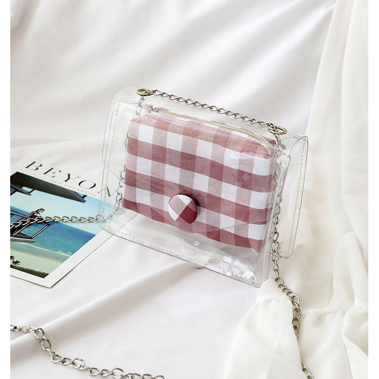 TAS SELEMPANG WANITA TRANSPARAN BENING QUINN TA027W2 KERJA PABRIK SLING BAG KOREA FASHION BATAM ORI