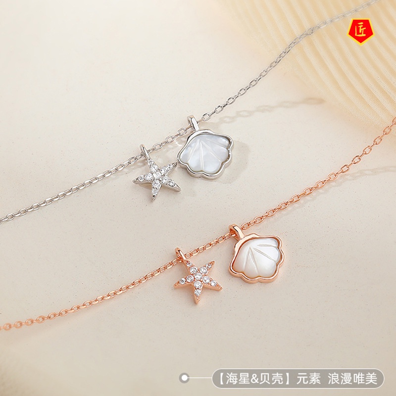 [Ready Stock]Starfish Shell Silver Necklace Female Ins Simple Cold Style Temperament