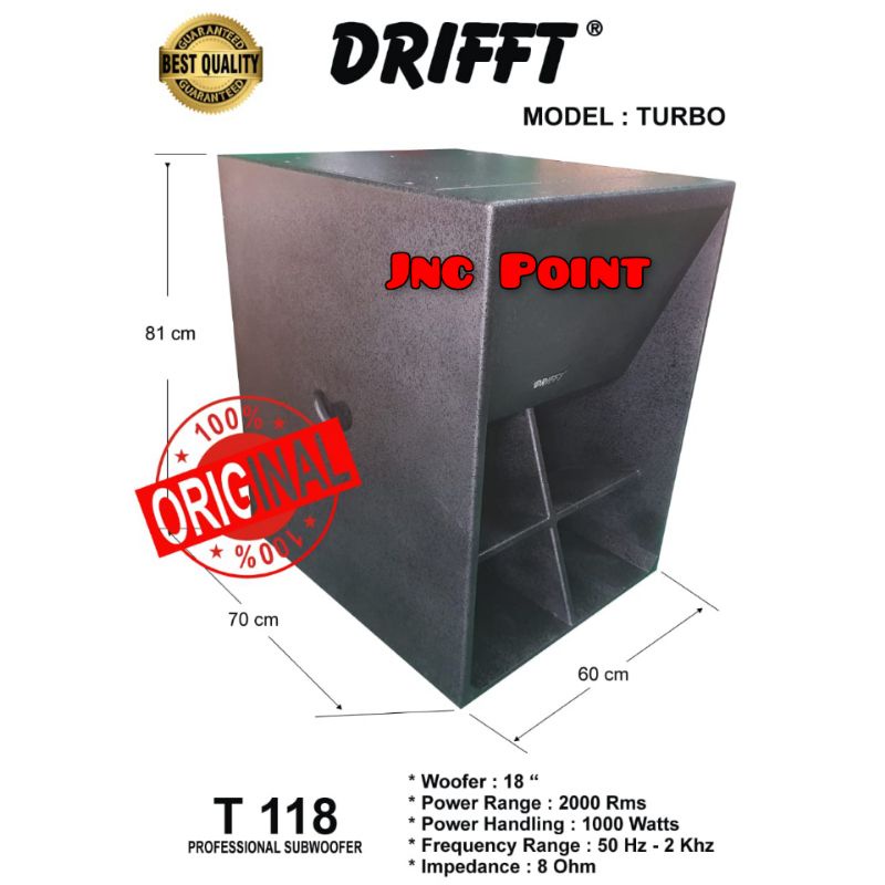 SUBWOOFER PASIF DRIFFT T 118 TURBO 18INCH  ORIGINAL SUBWOOFER TURBO 18INCH 18IN