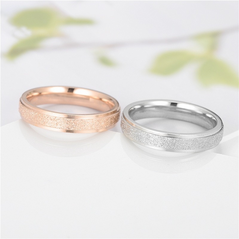 4 Colors Classic Simple Electroplating Stainless Steel Frosted Ring/ Creative Double Step Couples Ring