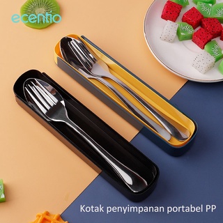 ecentio 2 pcs Stainless Steel Set Peralatan Makan Sendok Garpu Cutlery