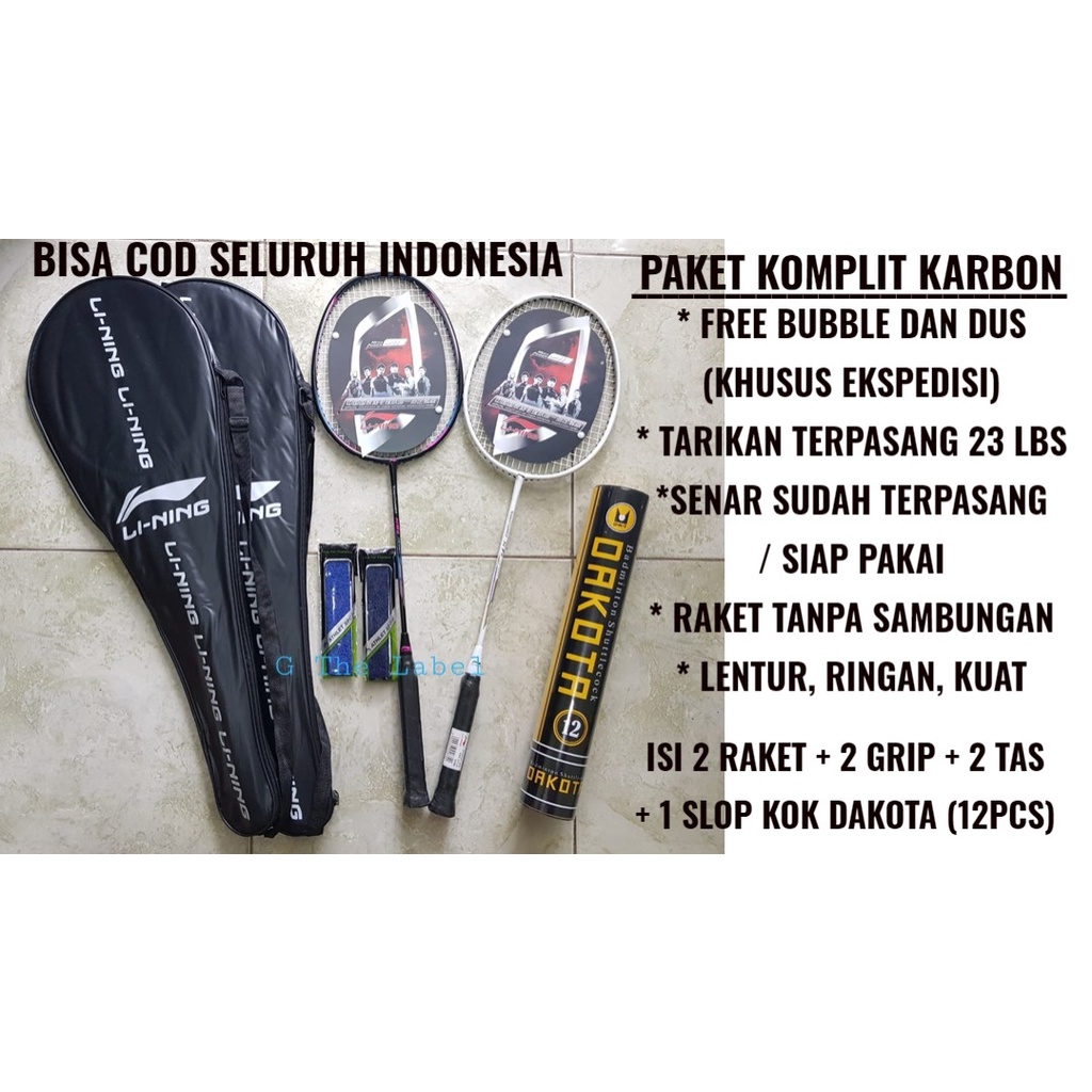 BISA COD Raket Badminton Bulutangkis Senar Komplit dengan Grip dan Kok Kualitas Super