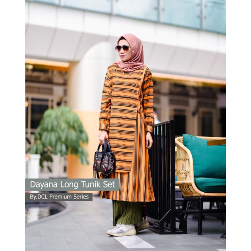 Dayana long tunik set by @dcl_premium(Long tunik set rok plisket)