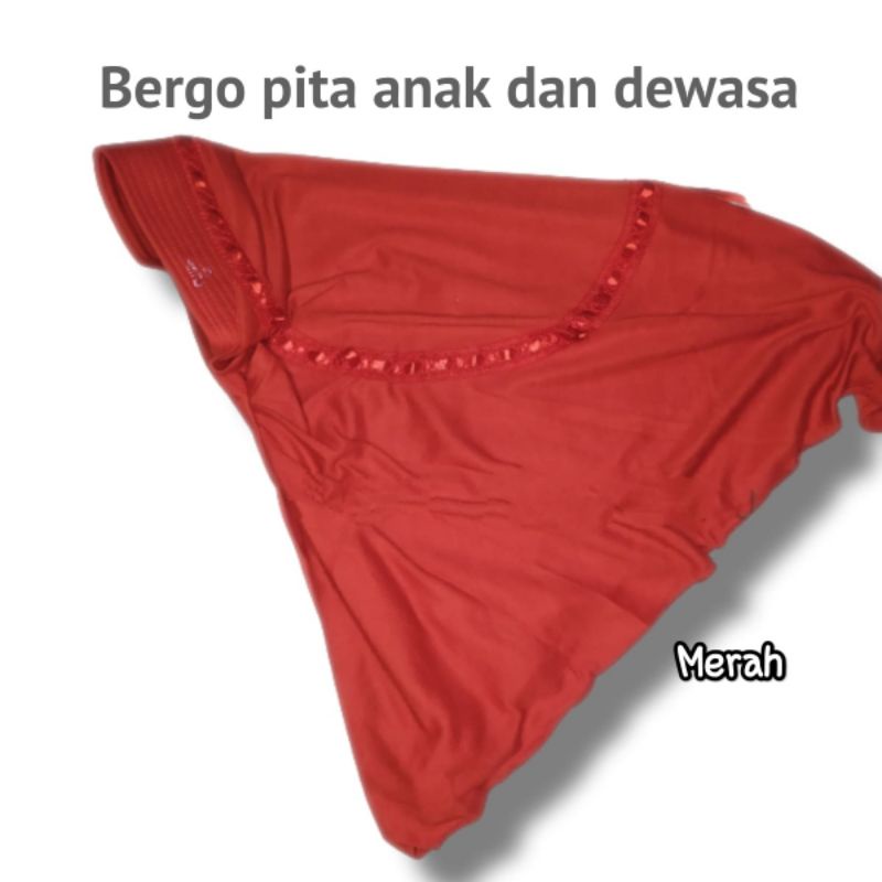 hijab kerudung jilbab instan bergo anak sekolah sd smp sma dewasa serut pita atas warna merah bender