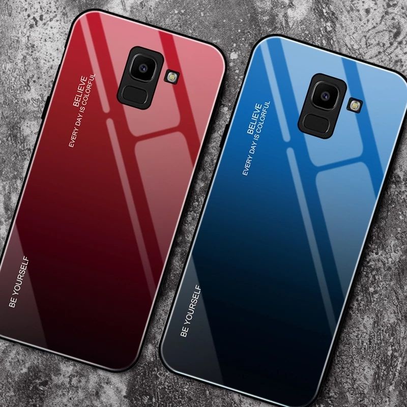 Gradient Glass Case Samsung Galaxy A8 Plus A8Plus 2018 SamsungA8Plus SM-A730F Softcase Hardcase Casi