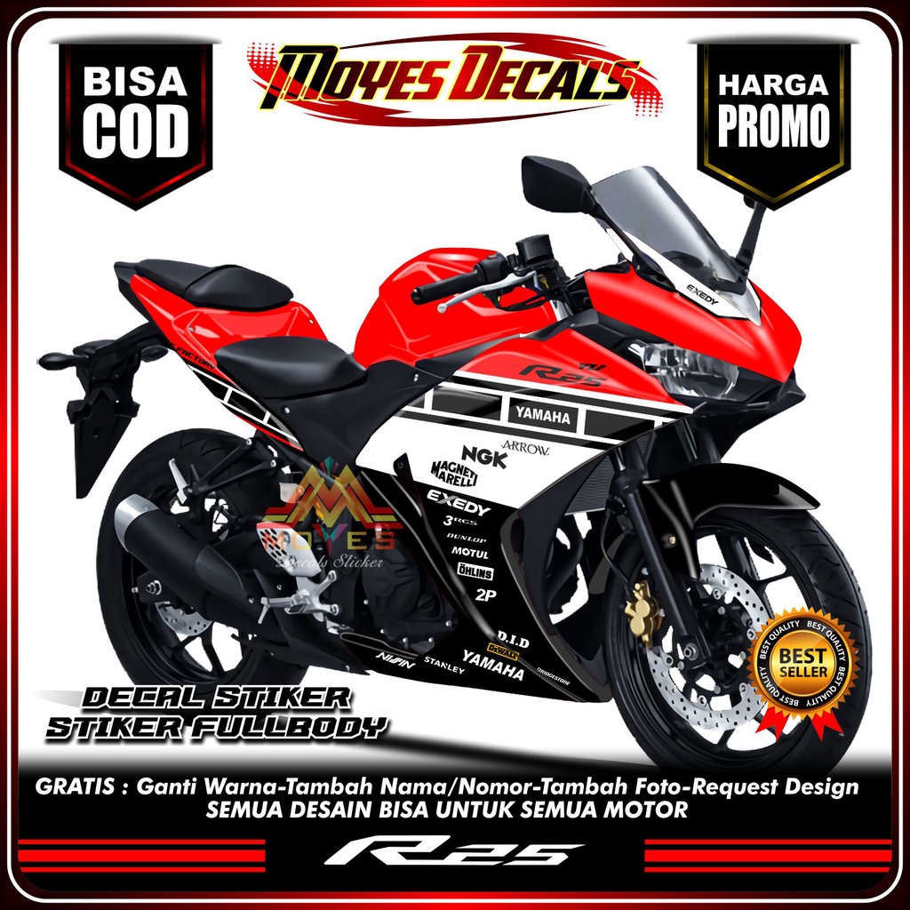 Decal Sticker Motor Yamaha R25 Full Body - Decal Yamaha R25 Full Body Motif decal stiker R25 full bo