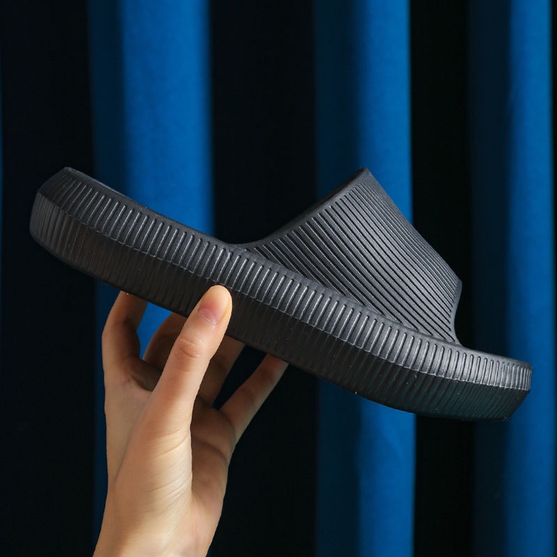 YSM Sandal Slop Karet Tebal Polos Garis Rumah Berkualitas 6493 Sendal Kamar Mandi EVA Empuk Sendal Karet Couple Garis Home Slipper Anti Slip Wanita Pria Gaya Korea Murah Import-HITAM