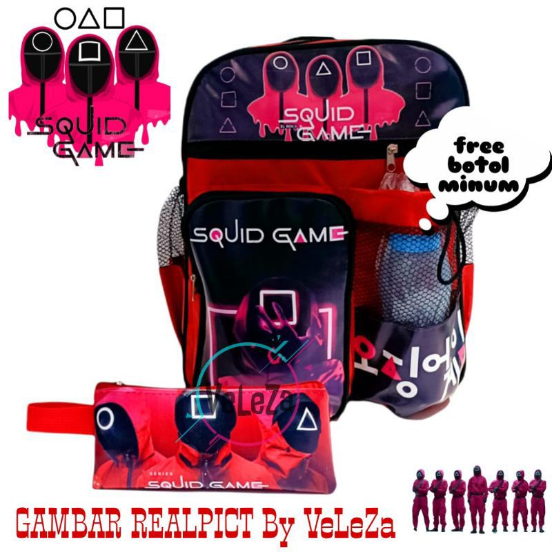 Tas ransel anak laki-laki squiid game gratis botol minum - tas anak