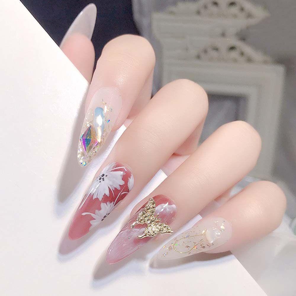 AUGUSTINA Agustina Kupu-Kupu Nail Art Perhiasan Alloy Emas Gaya Jepang Indah Mengkilap DIY Nail Art Ornamen