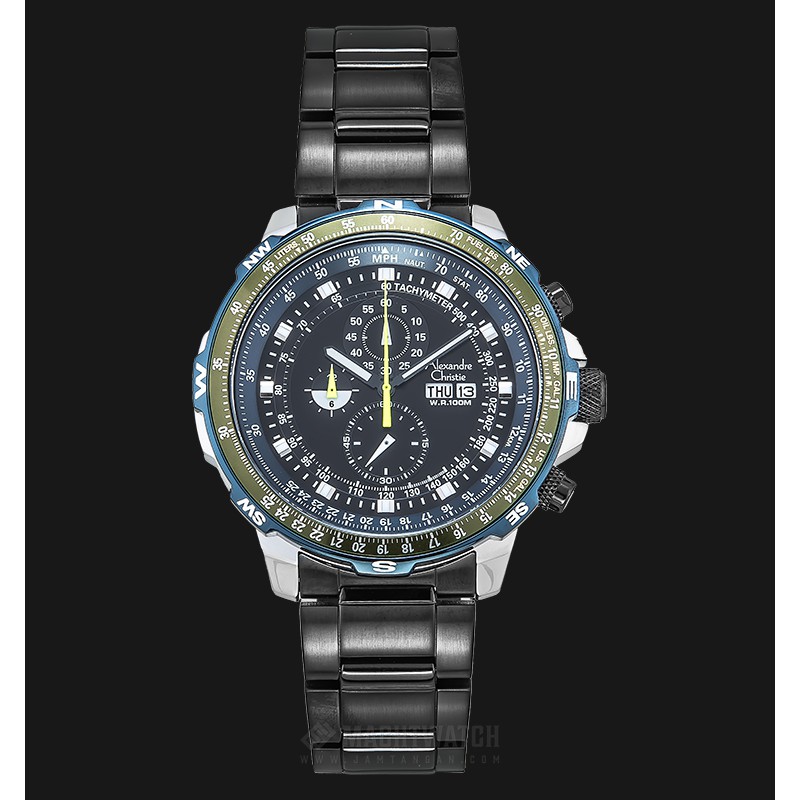 Alexandre Christie AC 6476 MC BUBBA Chronograph Men Black Dial Black Stainless Steel Strap