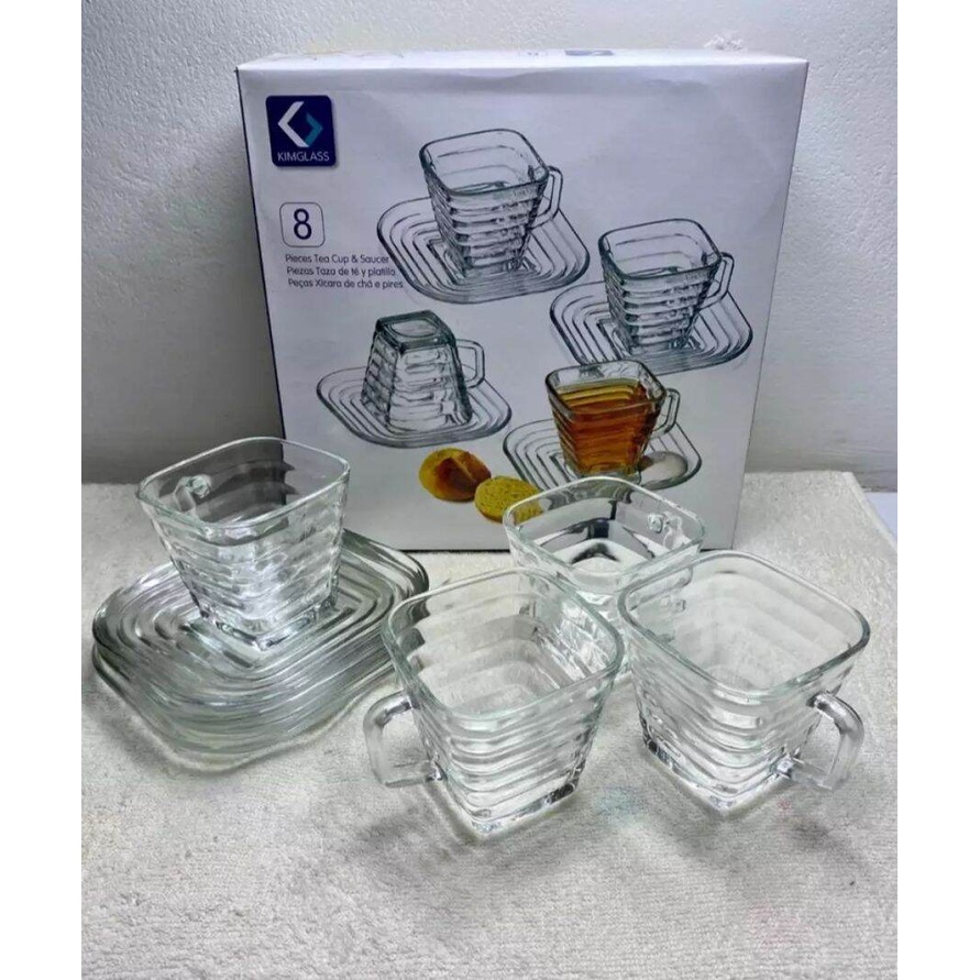 Gelas Kaca set 4 + tatakan Quadro Kimglass
